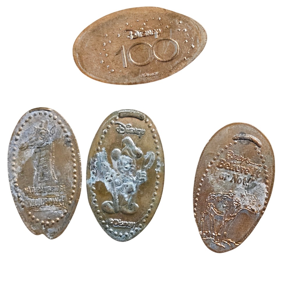 Lot of 4 Disney 100 Mickey Mouse Ripleys Natural Bridge Pressed Penny Souvenir